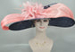 Navy Feather Flower Derby Hat: Silk Abaca Bow Ascot Hat
