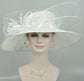 White Wide Brim Sinamay Kentucky Derby Hat: Feather Flower Wedding