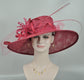 Burgundy Sinamay Wide Brim Hat: Kentucky Derby, Tea Party