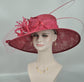 Burgundy Sinamay Wide Brim Hat: Kentucky Derby, Tea Party