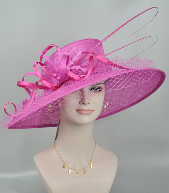 Fuchsia Sinamay Wide Brim Hat: Kentucky Derby, Ascot Races