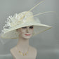 Off White Sinamay Kentucky Derby Hat: Wide Brim Wedding Ascot Hat
