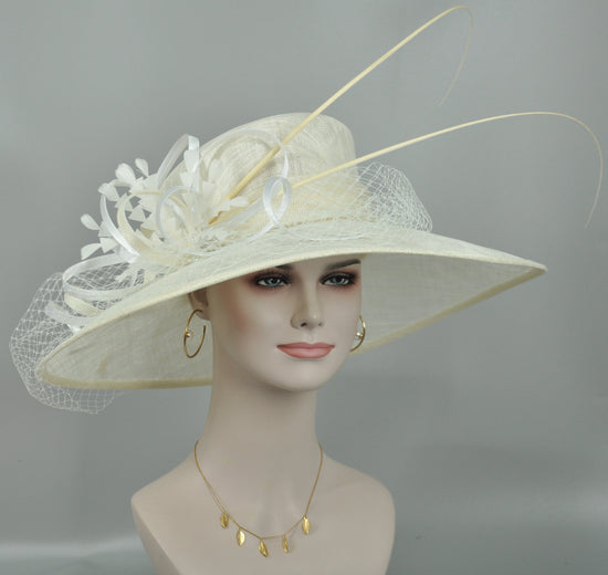 Ivory Wide Brim Sinamay Hat: Kentucky Derby Church Wedding