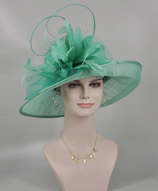 Sinamay Kentucky Derby Hat: Feather Flower Church Wedding Tea Party