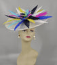 White w Colorful Feather Flower Sinamay Disc Fascinator Hat