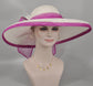 Sinamay Derby Hat: White & Hot Pink Feather Bow, Wide Brim
