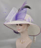 Wide Brim Sinamay Derby Hat: Lavender Lilac Feather Flower