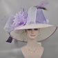 Wide Brim Sinamay Kentucky Derby Hat: Lavender Lilac Feather Flower