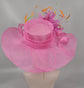 Hot Pink w Orange Green  Feather Flower Kentucky Derby Hat, Church Hat, Wedding Hat, Easter Hat, Tea Party Hat Wide Brim  Sinamay  Hat