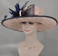 Dusty Pink Sinamay Kentucky Derby Hat: Navy Feather Flower Wide Brim