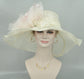 Wide Brim Sinamay Hat: Ivory with Blush Pink Silk Flower