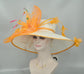 Feather Flower Kentucky Derby Hat: Orange & White Handmade Sinamay