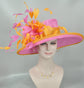 Sinamay Kentucky Derby Hat: Hot Pink & Orange Wide Brim Ascot Hat