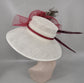 Wide Brim Sinamay Derby Hat: Ivory & Burgundy Peacock Feathers