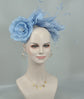 Powder Blue Silk Flower Fascinator Hat: Goose & Rooster Feathers