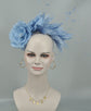 Powder Blue Silk Flower Fascinator Hat: Goose & Rooster Feathers