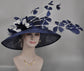 Navy Blue Feather Flower Derby Hat: Royal Ascot Tea Party Hat