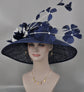 Navy Blue Feather Flower Derby Hat: Royal Ascot Tea Party Hat