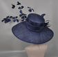 Navy Blue Feather Flower Derby Hat: Royal Ascot Tea Party Hat