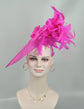 Hot pink Sinamay Disc Fascinator Hat with  Jumbo Silk and  Feather Flowers