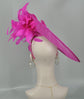 Hot pink Sinamay Disc Fascinator Hat with  Jumbo Silk and  Feather Flowers