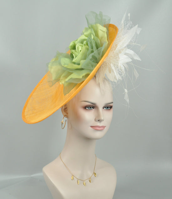 Orange Sinamay Fascinator Hat: Silk Flower DerbyHeadpiece