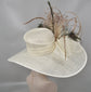 Wide Brim Sinamay Derby Hat: Ivory Feather Ascot Hat