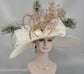 Wide Brim Sinamay Derby Hat: Ivory Feather Ascot Hat