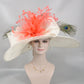 Wide Brim Kentucky Derby Hat: Ivory, Taupe, Peacock Feather