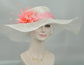 Wide Brim Sinamay Kentucky Derby Hat: White Feathered Tea Party Wedding