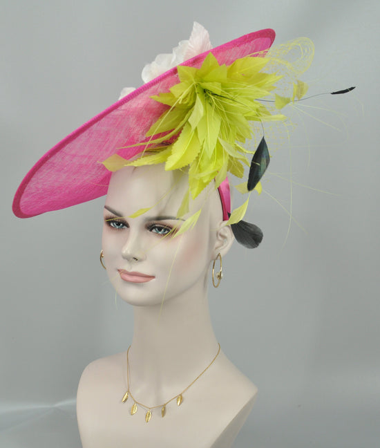 Hot Pink Sinamay Fascinator Hat: Silk Flower DerbyHeadpiece