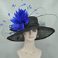 Black Sinamay Derby Hat: Wide Brim Feather Ascot Hat