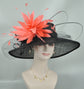 Black Sinamay Derby Hat: Wide Brim Feather Ascot Hat