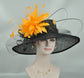 Black Sinamay Derby Hat: Wide Brim Feather Ascot Hat