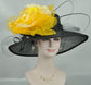 Black Sinamay Derby Hat: Wide Brim Silk Flower Wedding Hat