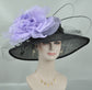 Black Sinamay Kentucky Derby Hat: Wide Brim Silk Flower Wedding Hat