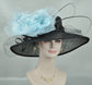Black Sinamay Kentucky Derby Hat: Wide Brim Silk Flower Wedding Hat