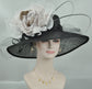 Black Sinamay Kentucky Derby Hat: Wide Brim Silk Flower Wedding Hat