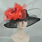 Black Sinamay Kentucky Derby Hat: Wide Brim Silk Flower Wedding Hat