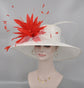 Wide Brim Sinamay Hat Church Kentucky Derby Hat Carriage Tea Party Wedding Hat Royal Ascot Horse Race Oaks day hatWhite w Coral Pink