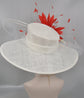 Wide Brim Sinamay Hat Church Kentucky Derby Hat Carriage Tea Party Wedding Hat Royal Ascot Horse Race Oaks day hatWhite w Coral Pink
