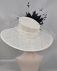 Wide Brim Sinamay Kentucky Derby Hat: White & Navy Feather Flower