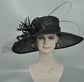 Black Sinamay Wide Brim Derby Hat: Feather Flower Ascot Race Day Hat