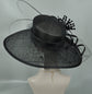 Black Sinamay Wide Brim Derby Hat: Feather Flower Ascot Race Day Hat