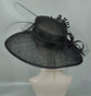 Black Wide Brim Sinamay Derby Hat: Feather Flower Tea Party Hat