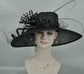 Black Wide Brim Sinamay Derby Hat: Feather Flower Tea Party Hat