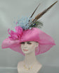 Hot Pink Sinamay Derby Hat: Feather Flower Wide Brim Occasion Hat