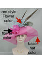 Hot Pink Sinamay Derby Hat: Feather Flower Wide Brim Occasion Hat