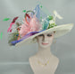 Wide Brim Sinamay Derby Hat: Feather Flowers Tea Party