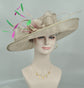 Sinamay Kentucky Derby Hat: Taupe Wide Brim Feather Fascinator